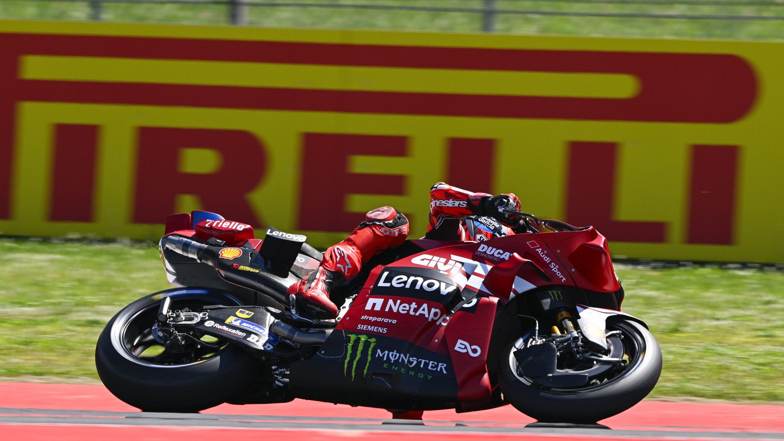 Marc Marquez, Pirelli banner, 2026 Italian MotoGP.