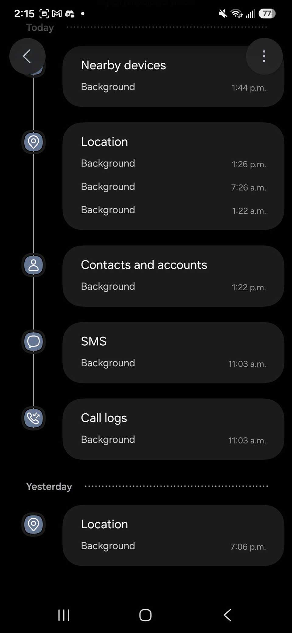 a long list of permissions used by the Google app in the last 24 hours