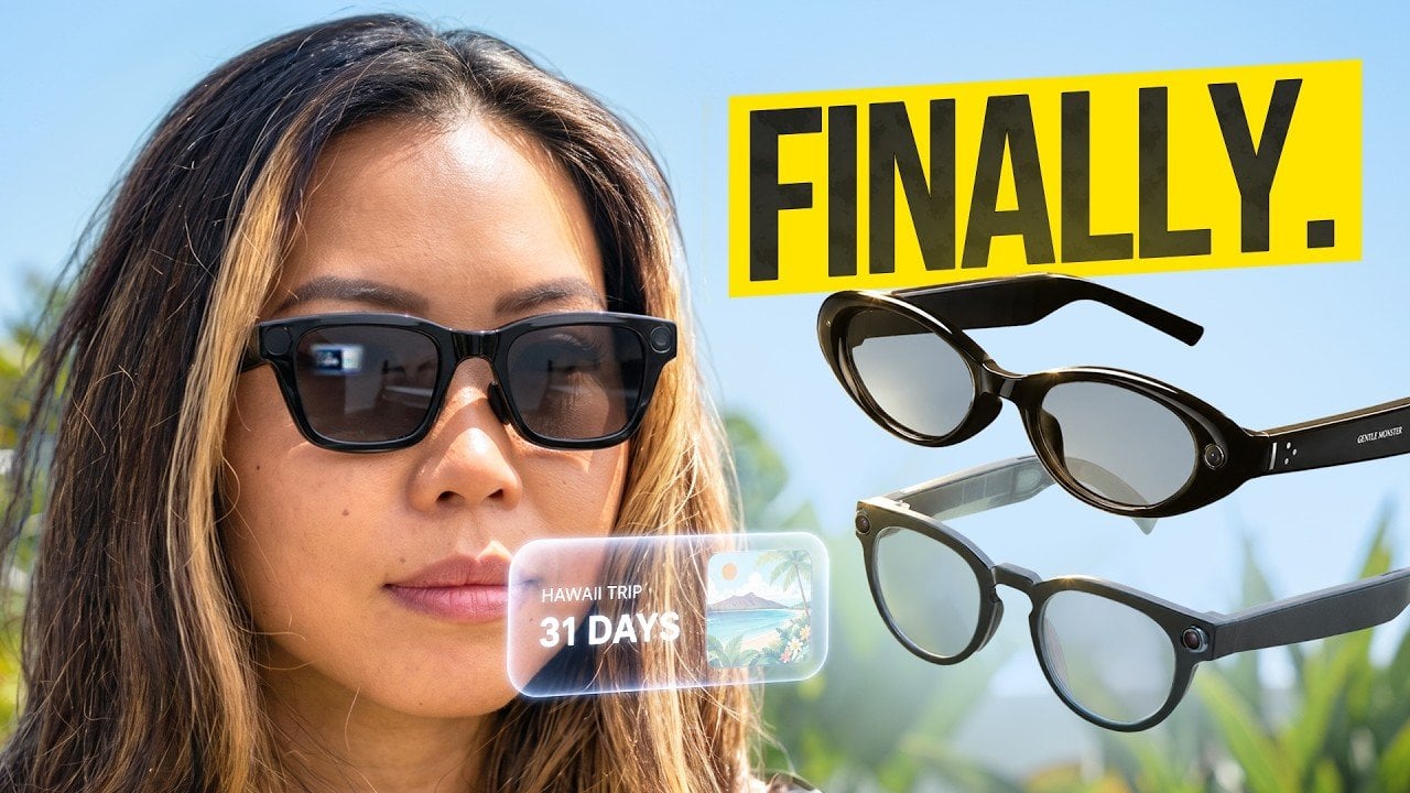 A person wearing Google's new lightweight smart glasses for daily tasks.
