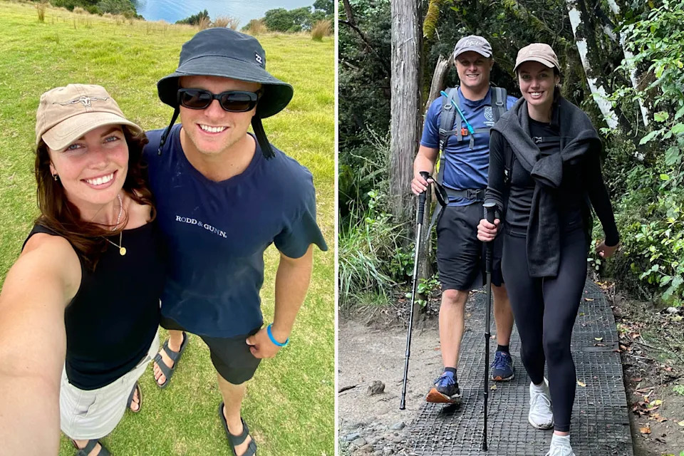 Two pictures showing Grace and Matt outdoors druing weekend trips.