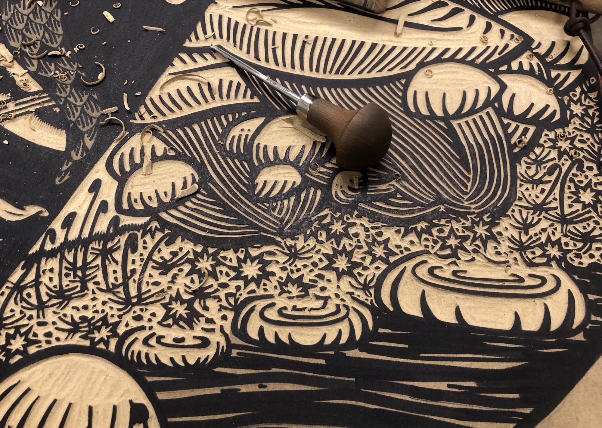 a detail of a huge woodcut