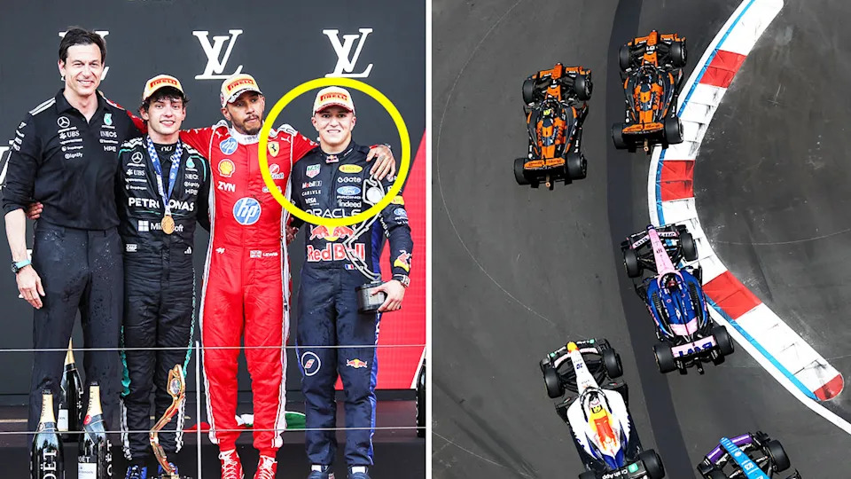 McLaren and Red Bull are set to challenge an appeal after the FIA overturned two penalties to Pierre Gasly stripping Isack Hadjar of a podium finish and pushing Oscar Piastri down a position. (Images: Getty Images)