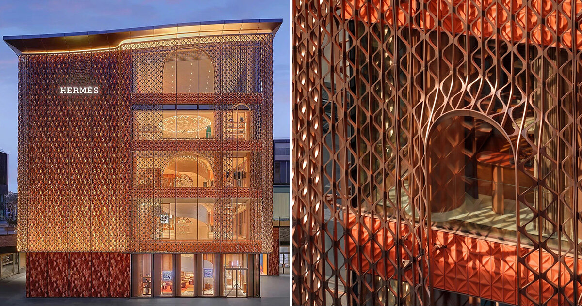Hermès beijing flagship wrapped in a ceramic veil by mamou-mani