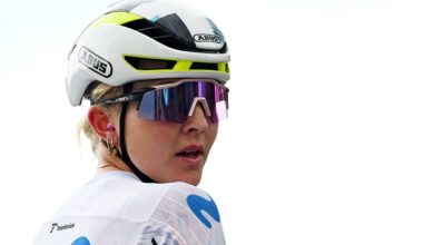 PAMPLONA, SPAIN - MAY 13: Race winner Cat Ferguson of Great Britain and Team Movistar reacts after the 6th Navarra Women&amp;apos;s Elite Classic 2026 a 133.4km one day race from Pamplona to Pamplona on May 13, 2026 in Pamplona, Spain. (Photo by Szymon Gruchalski/Getty Images)