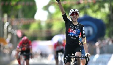 SALICE TERME, ITALY - JUNE 05: Celia Gery of France and Team FDJ United - SUEZ celebrates at finish line as stage winner during the 37th Giro d&amp;apos;Italia Women 2026, Stage 7 a 159km stage from Sorbolo Mezzani to Salice Terme / #UCIWWT / on June 05, 2026 in Salice Terme, Italy. (Photo by Luc Claessen/Getty Images)