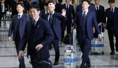 Football: Japan squad depart for pre-World Cup camp in Mexico