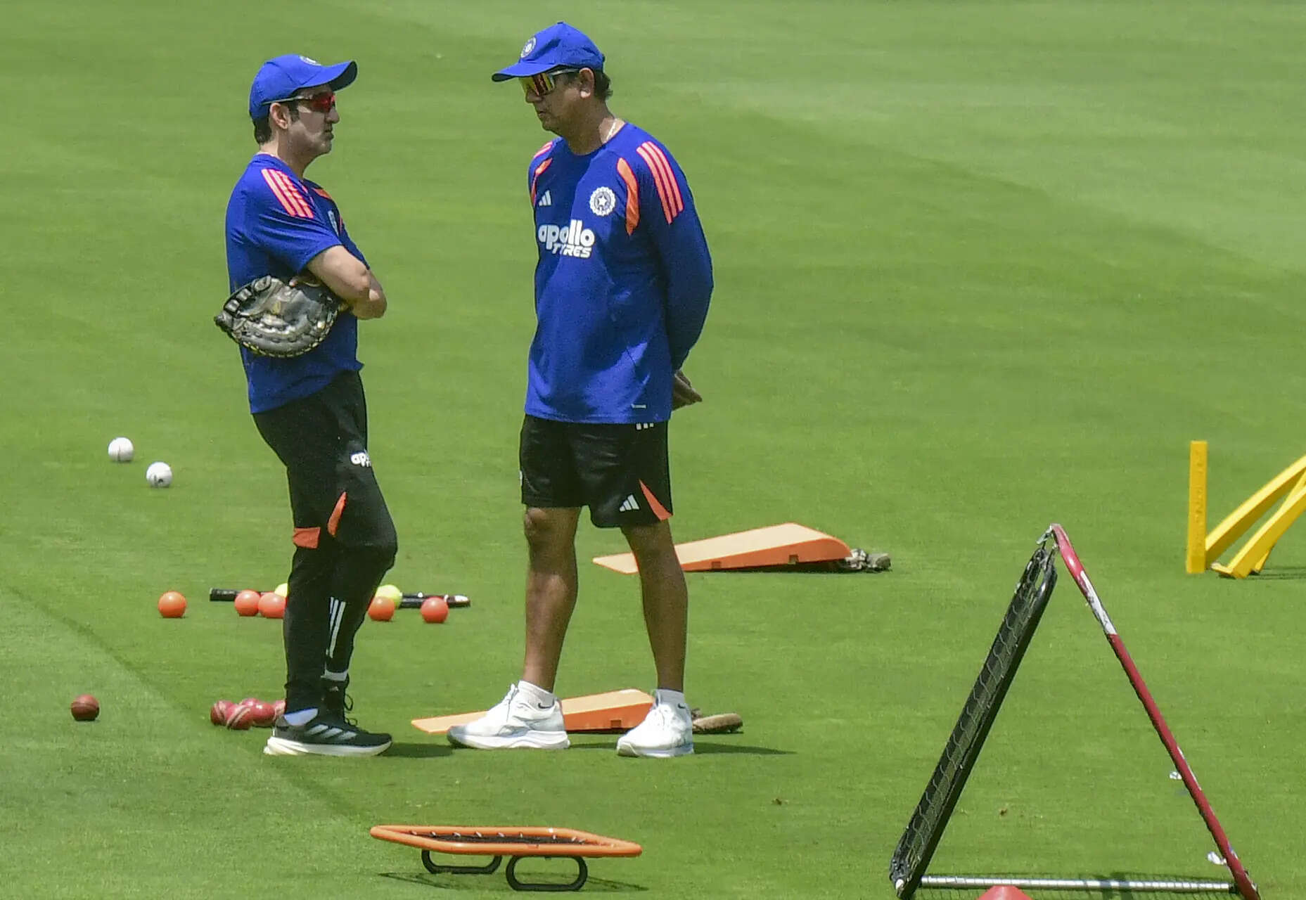 India's head coach Gautam Gambhir (L) during a practice session ahead of the one-off Test between India and Afghanistan in New Chandigarh. (PTI) IND vs AFG: 1st test-Training