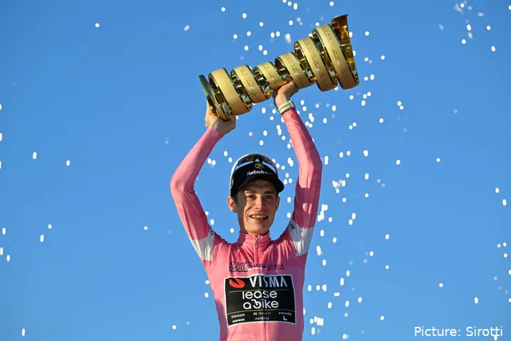 Jonas Vingegaard on the final podium of the 2026 Giro d'Italia in Rome
