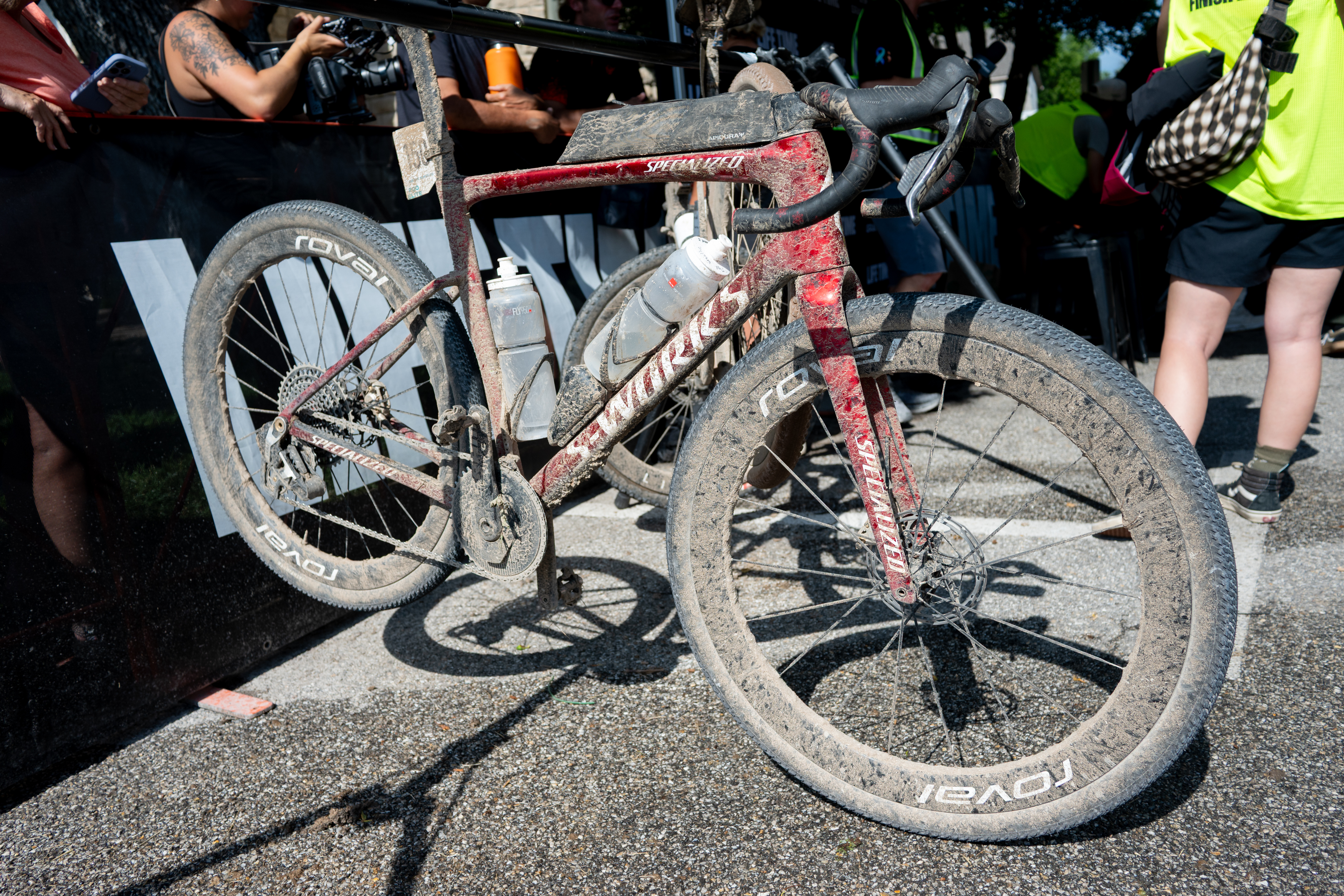 Photos of the bikes from the finish line of Unbound Gravel 2026