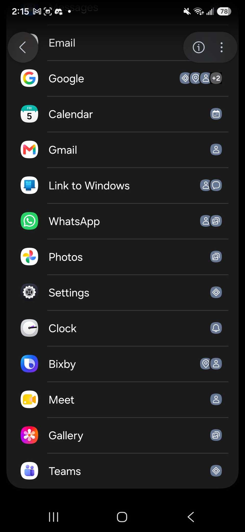 a list of apps that used permissions in the last 24 hours