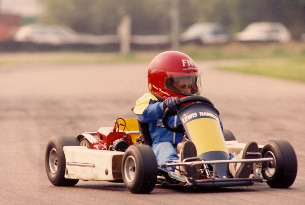 Lewis Hamilton driving a go-kart aged 8