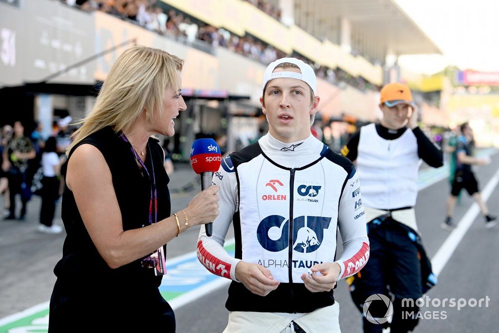 Liam Lawson, Scuderia AlphaTauri, is interviewed by Rachel Brookes, Sky Sports F1