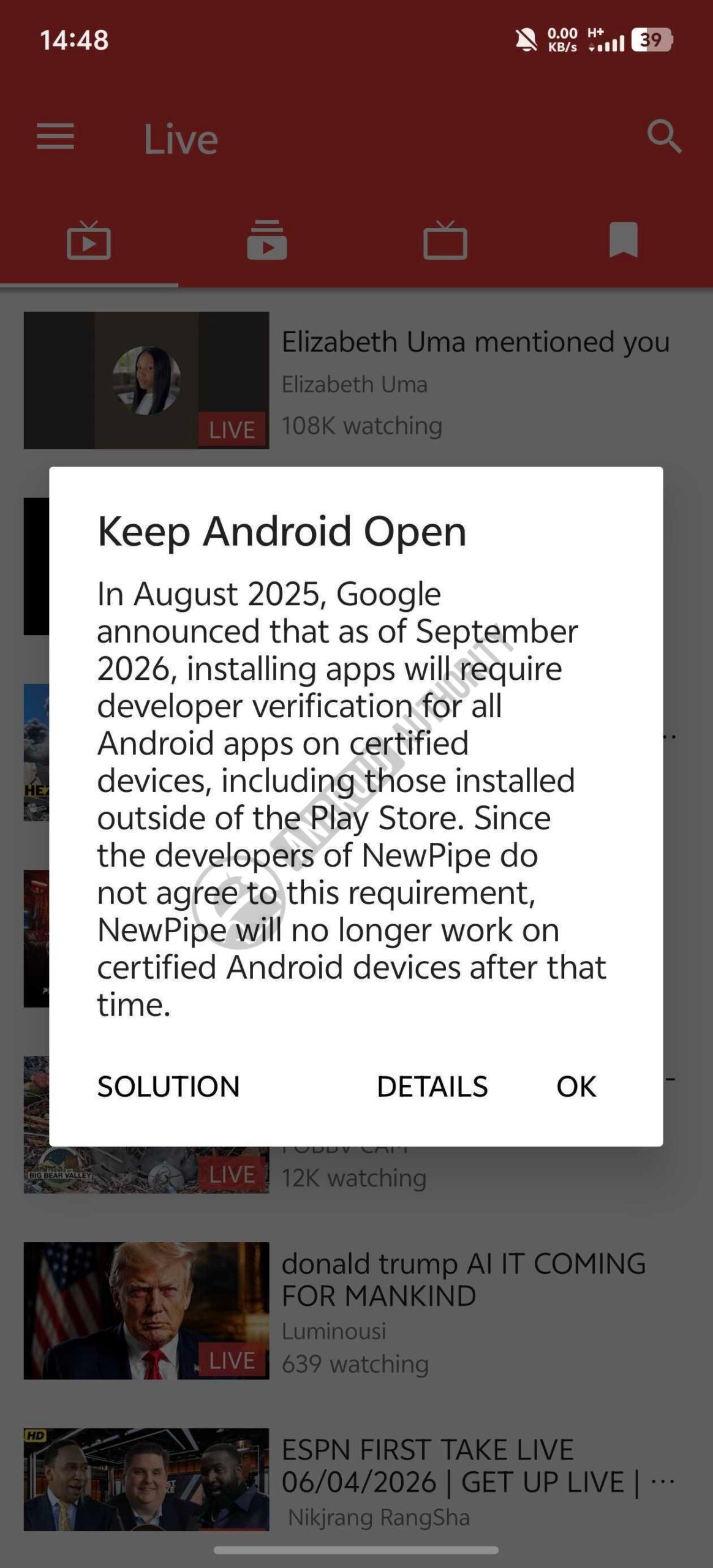 newPipe sideloading warning watermarked newPipe sideloading warning watermarked