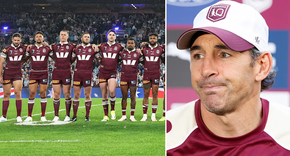 Pat Carrigan and Queensland teammates alongside Billy Slater