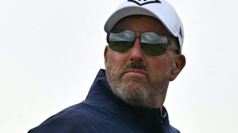 US golfer Phil Mickelson watches his shot.