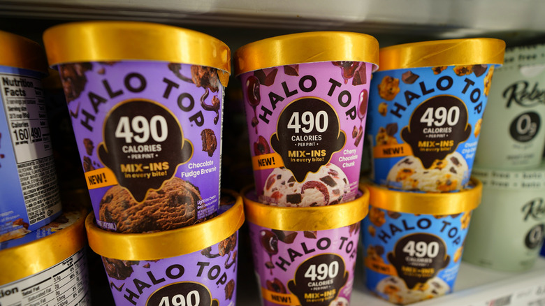 Halo Top ice cream in freezer