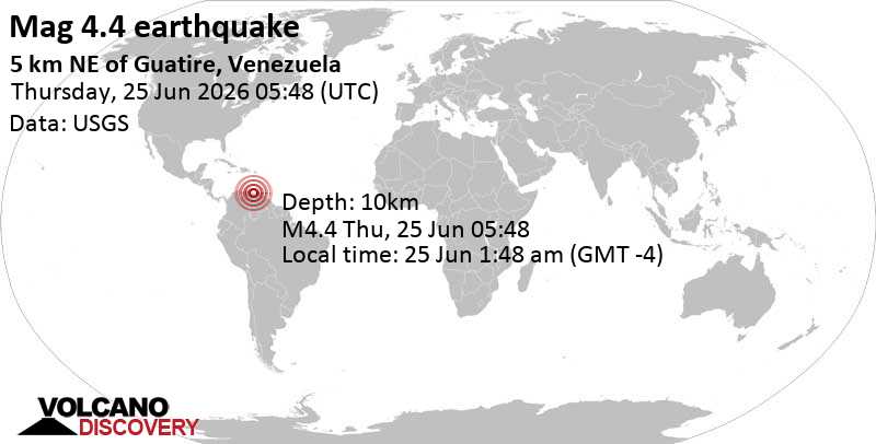 4.4 quake Miranda, 41 km east of Caracas, Distrito Federal, Venezuela, Jun 25, 2026 01:48 am (Caracas time)