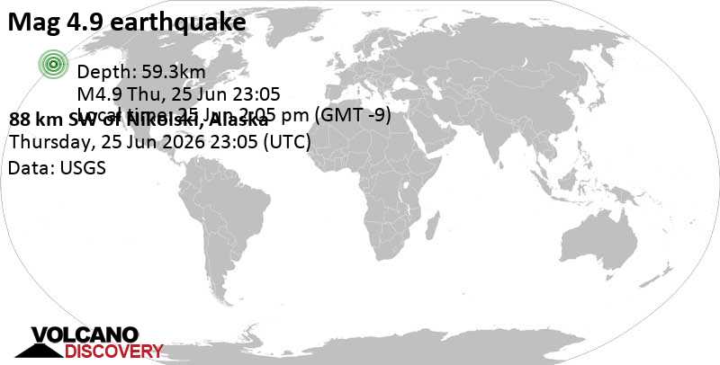 4.9 quake Bering Sea, 23 mi southeast of Herbert Island, Aleutians West Census Area, Alaska, United States, Jun 25, 2026 02:05 pm (GMT -9)