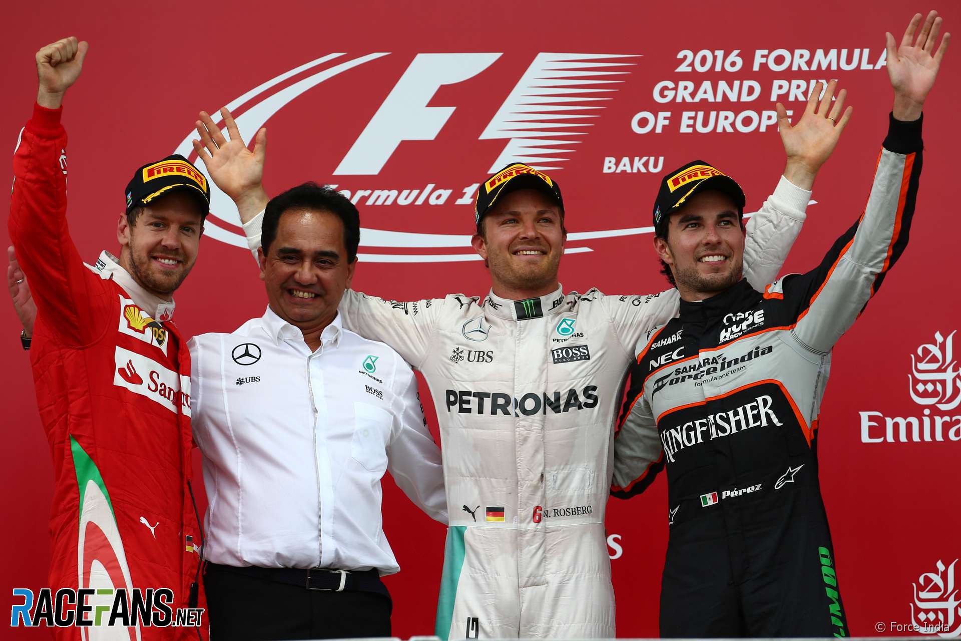Nico Rosberg, Sebastian Vettel, Sergio Perez, Baku, 2016
