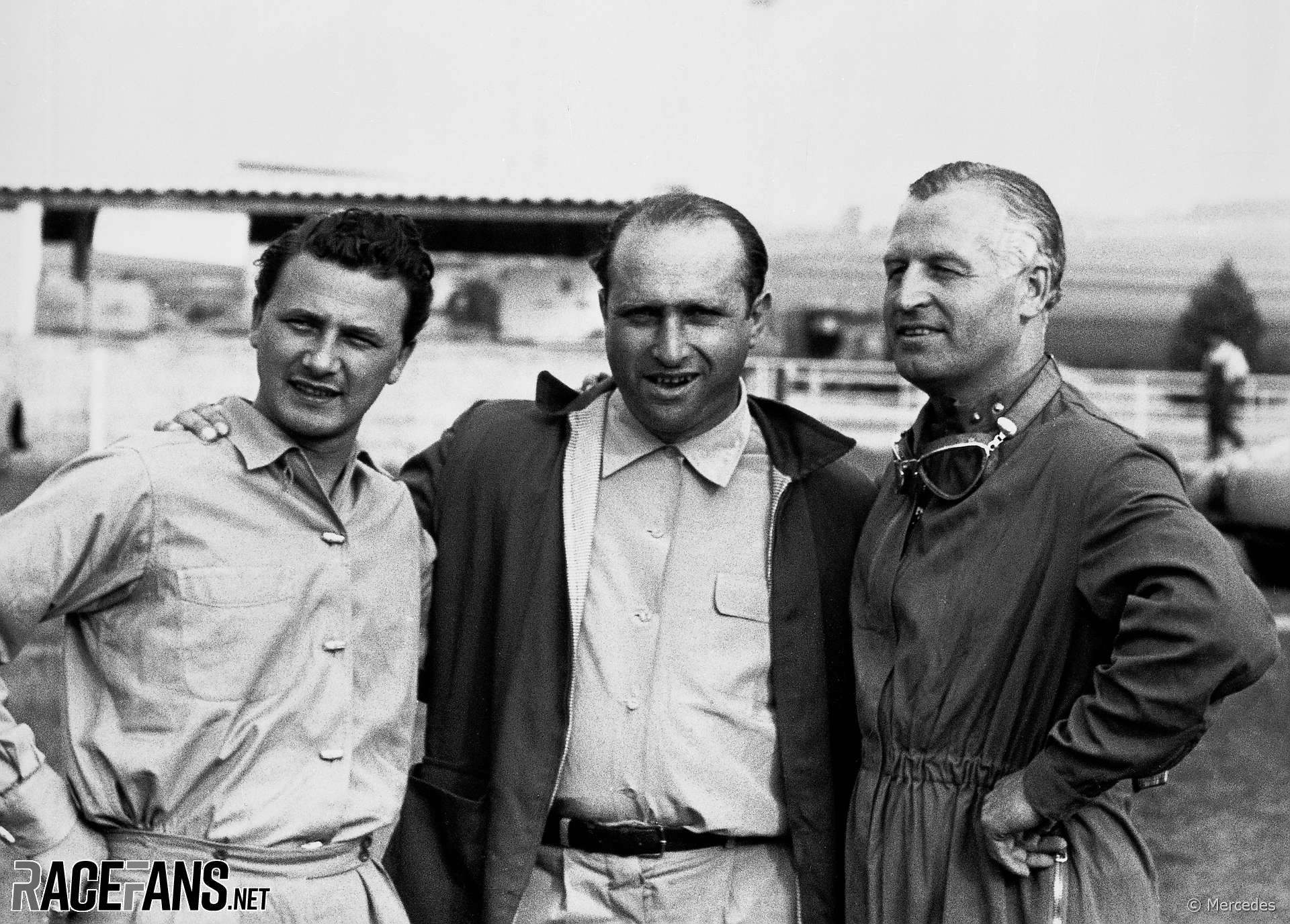 Hans Herrmann, Juan Manuel Fangio, Karl Kling, Mercedes, Reims, 1954