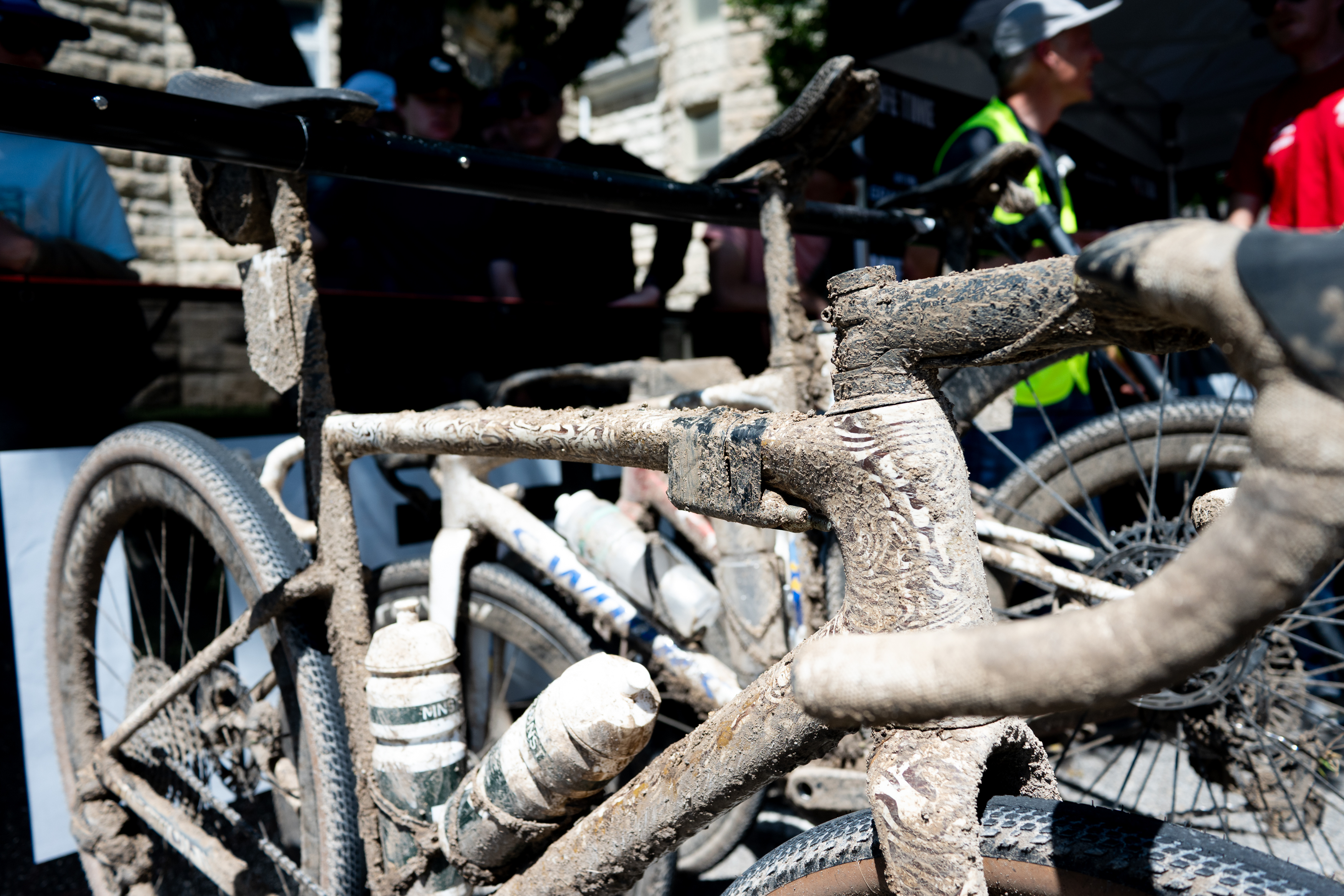 Photos of the bikes from the finish line of Unbound Gravel 2026