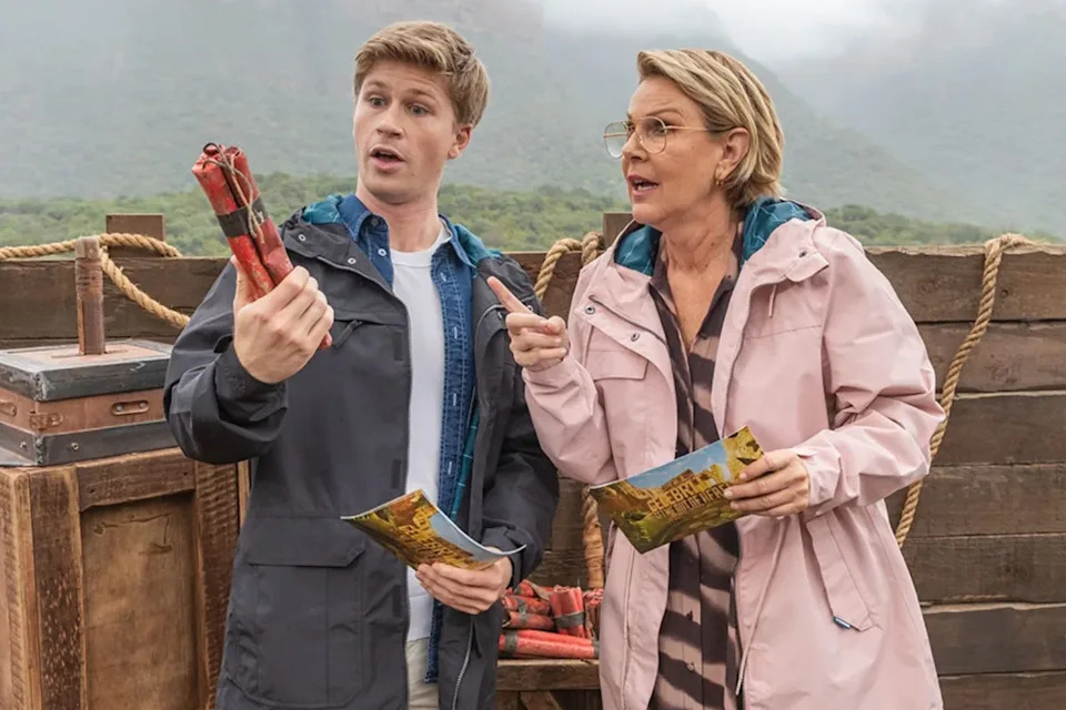 Robert Irwin and Julia Morris on the set of I'm A Celeb