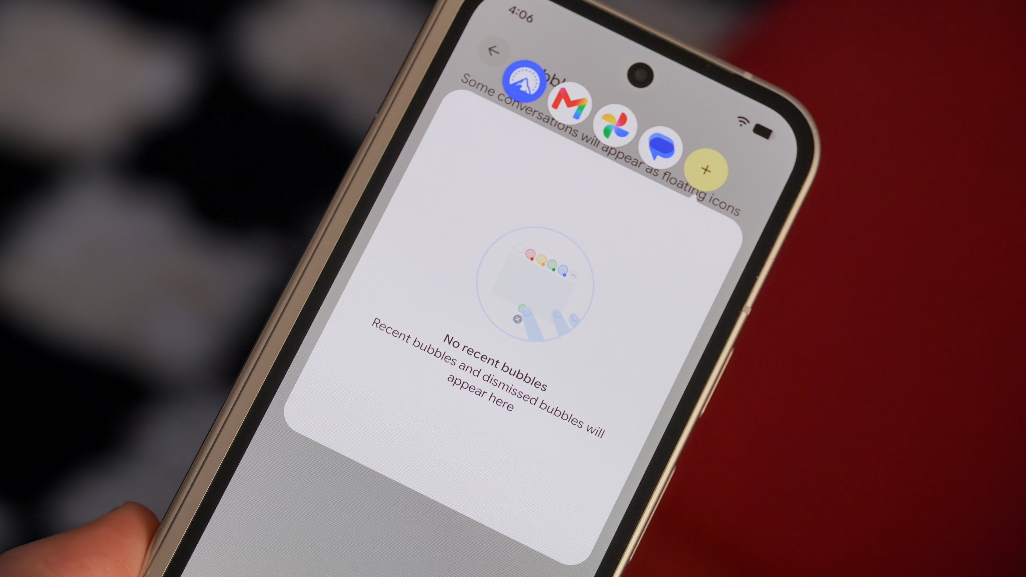 App bubbles in Android 17 on a Pixel 9 Pro Fold.