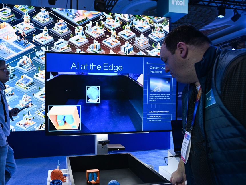 Intel showcases its AI at the Edge concept at the Consumer Electronics Show 2025 in Las Vegas on January 8, 2025.