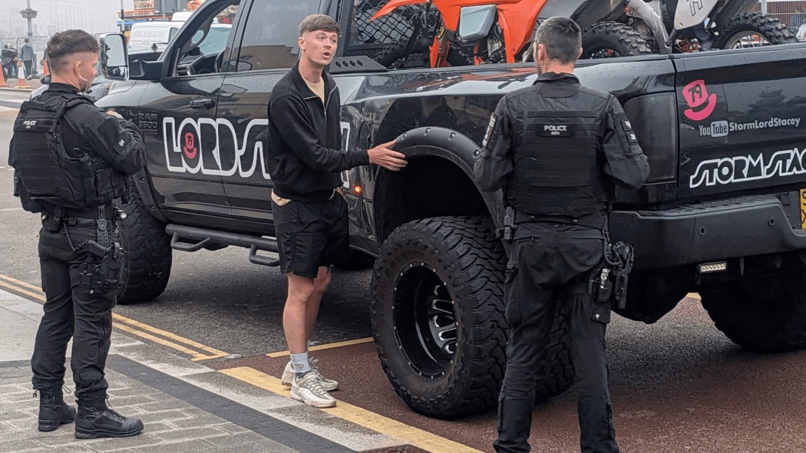 Storm Stacey's truck being seized. Credit: Storm Stacey/Facebook.