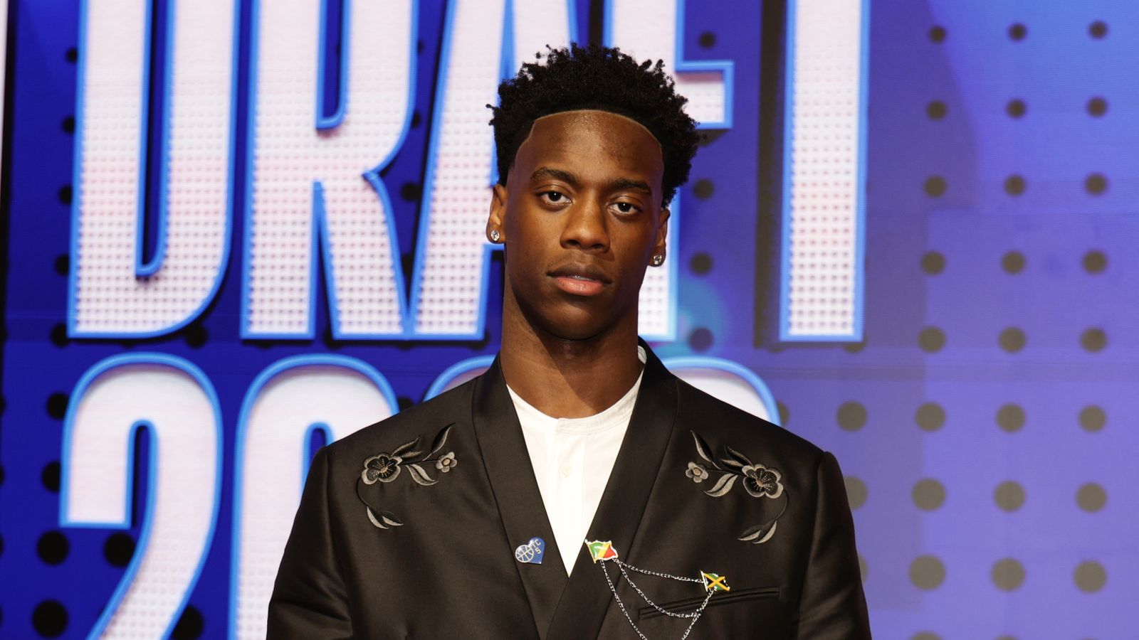 AJ Dybantsa arrives for the first round of the NBA basketball draft Tuesday, June 23, 2026, in New York. (AP Photo/Adam Hunger)