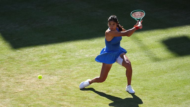 Emma Raducanu in action during her semi-final win over Iva Jovic at Queen's