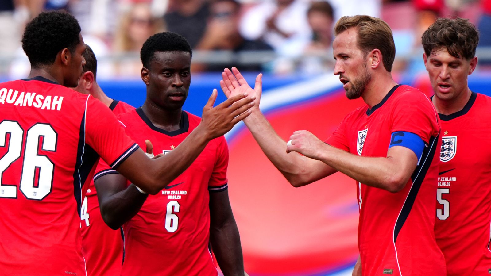 England's Harry Kane (second right) celebrates scoring against New Zealand