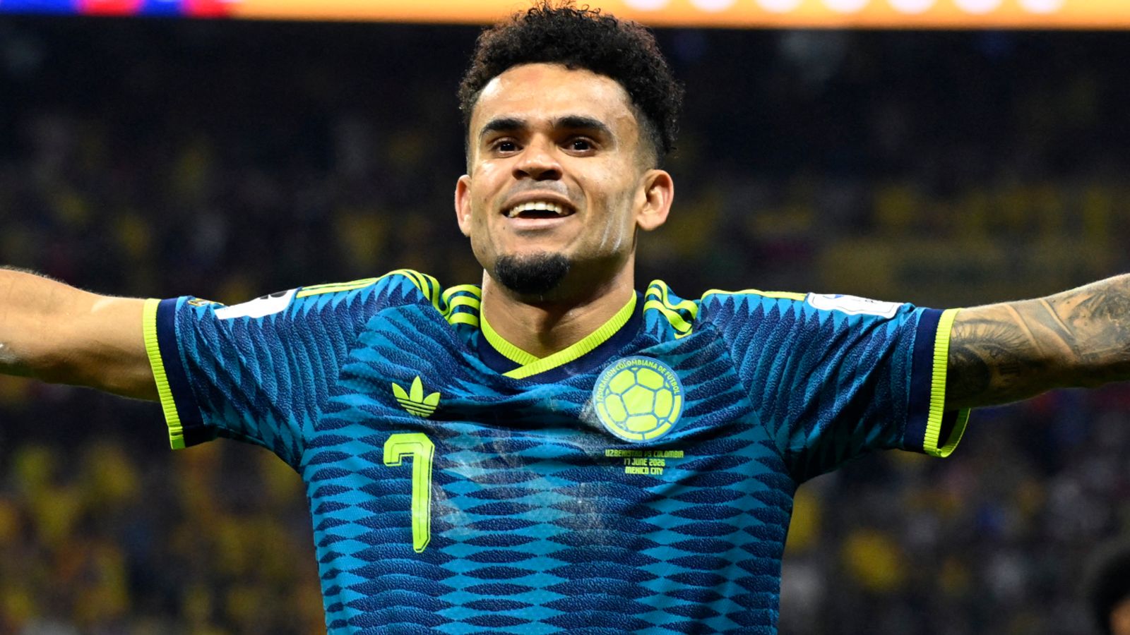 Colombia's forward #07 Luis Diaz celebrates scoring