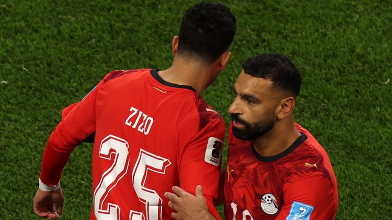 Egypt's Mohamed Salah (10) is substituted by Zizo (25) during the World Cup Group G soccer match between Egypt and Iran in Seattle, Friday, June 26, 2026. (AP Photo/Maddy Grassy)