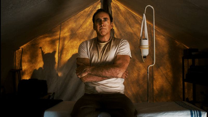Nicolas Cage's Ben Reilly in a military tent in Spider-Noir.
