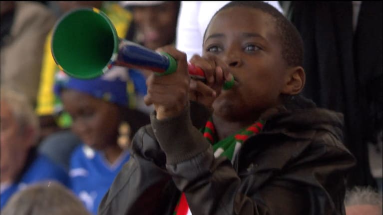 Stadiums were filled with the continuous buzz from the plastic horns called vuvuzelas.