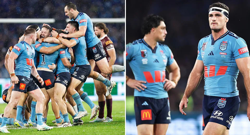 NSW and Queensland players in State of Origin.