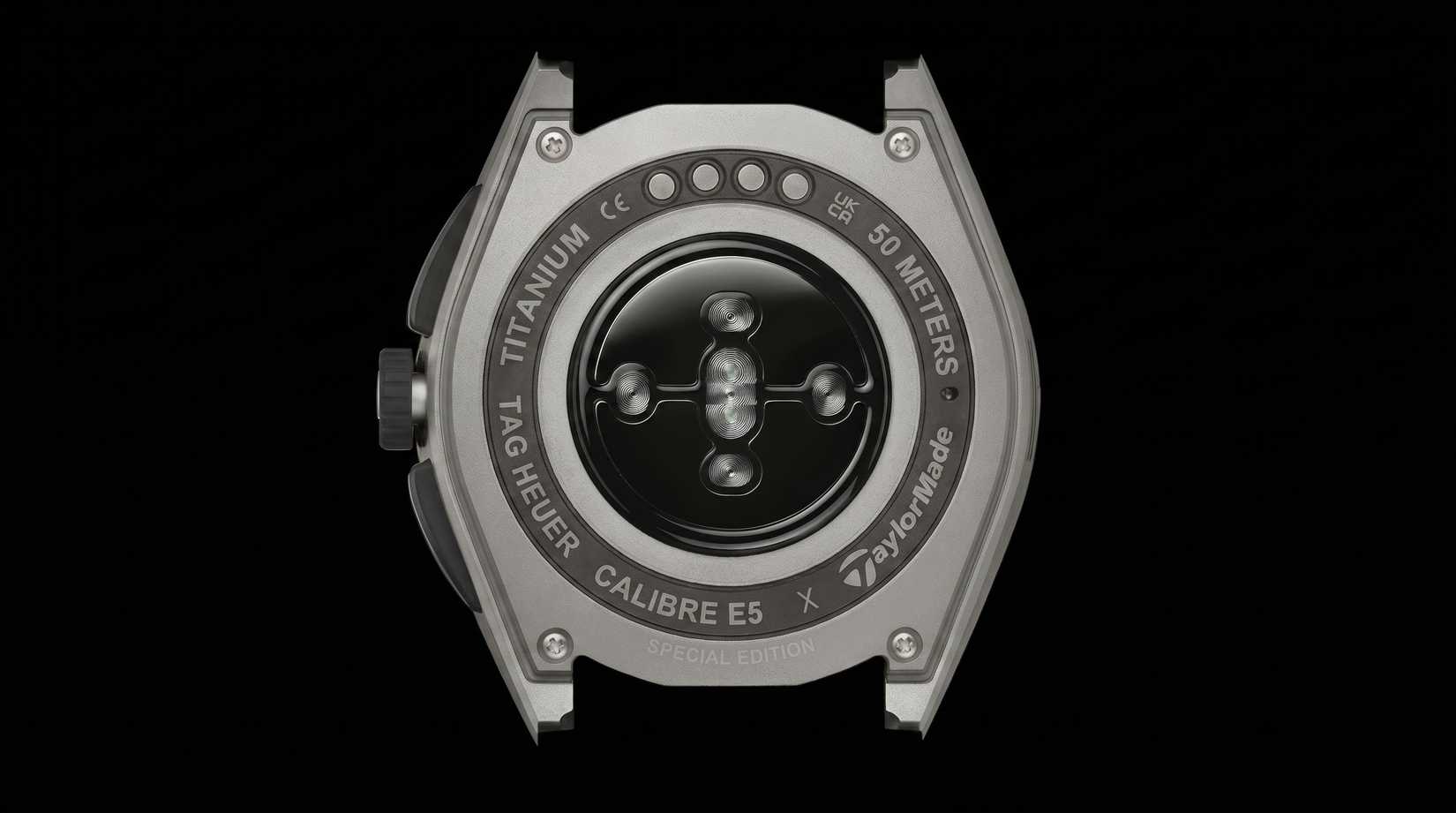 A promotional image of the Tag Heuer Connected Calibre E5 x TaylorMade Edition