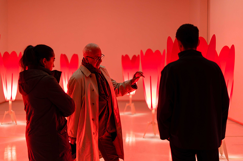 translucent red acrylic tulips form a glowing participatory light and sound installation - 4