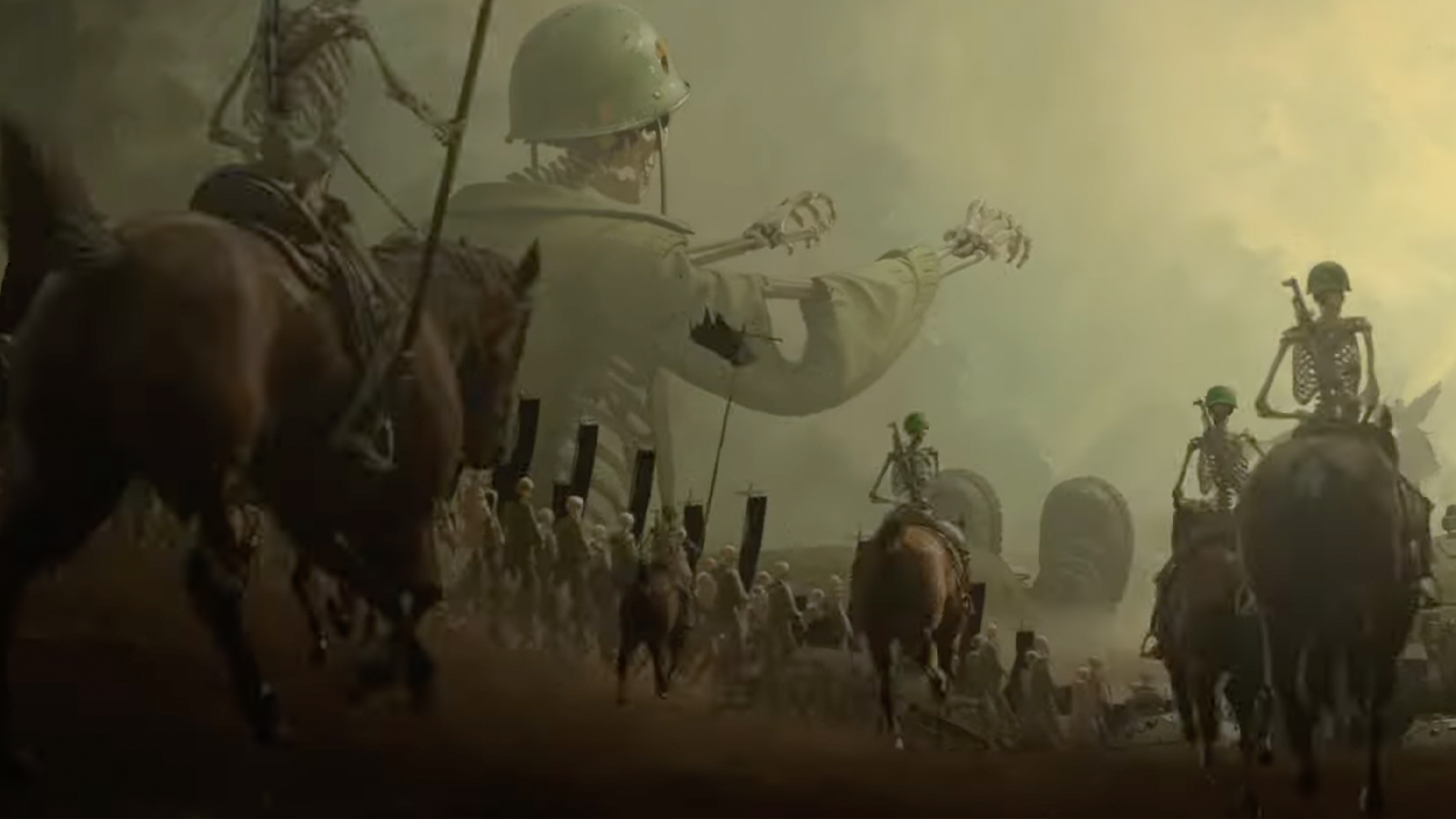 Oil paintings of skeleton soldiers