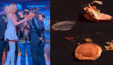 Video: Misfits Boxer gets Power Slapped with juicy hamburger during Fury-Hall face offs, chaos ensues