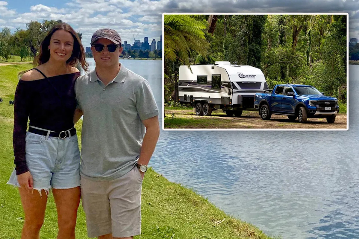 Young caravanners embark on $250,000 lap of Australia for free: 'Couldn't let it go'