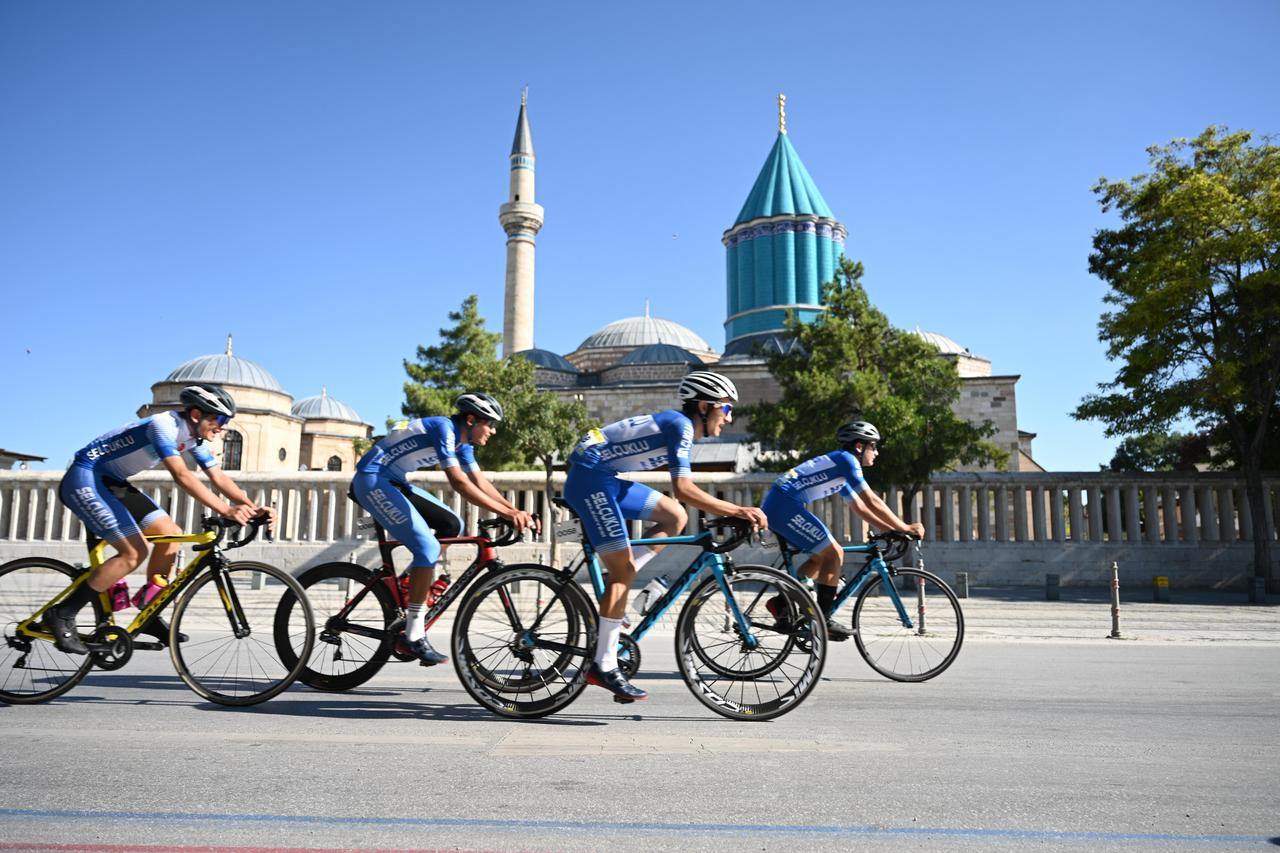 Cyclists compete in the Granfondo Road Cycling Race near the Mevlana Museum in Konya, Türkiye, June 28, 2026. (AA Photo)