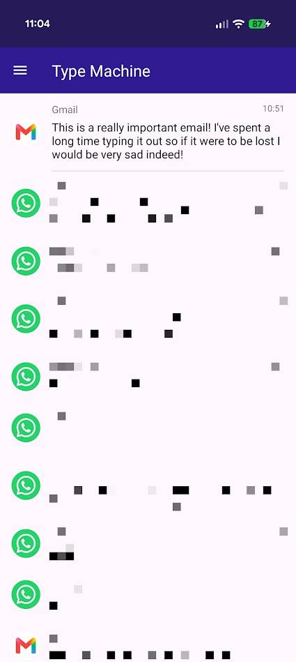 home screen of type machine app