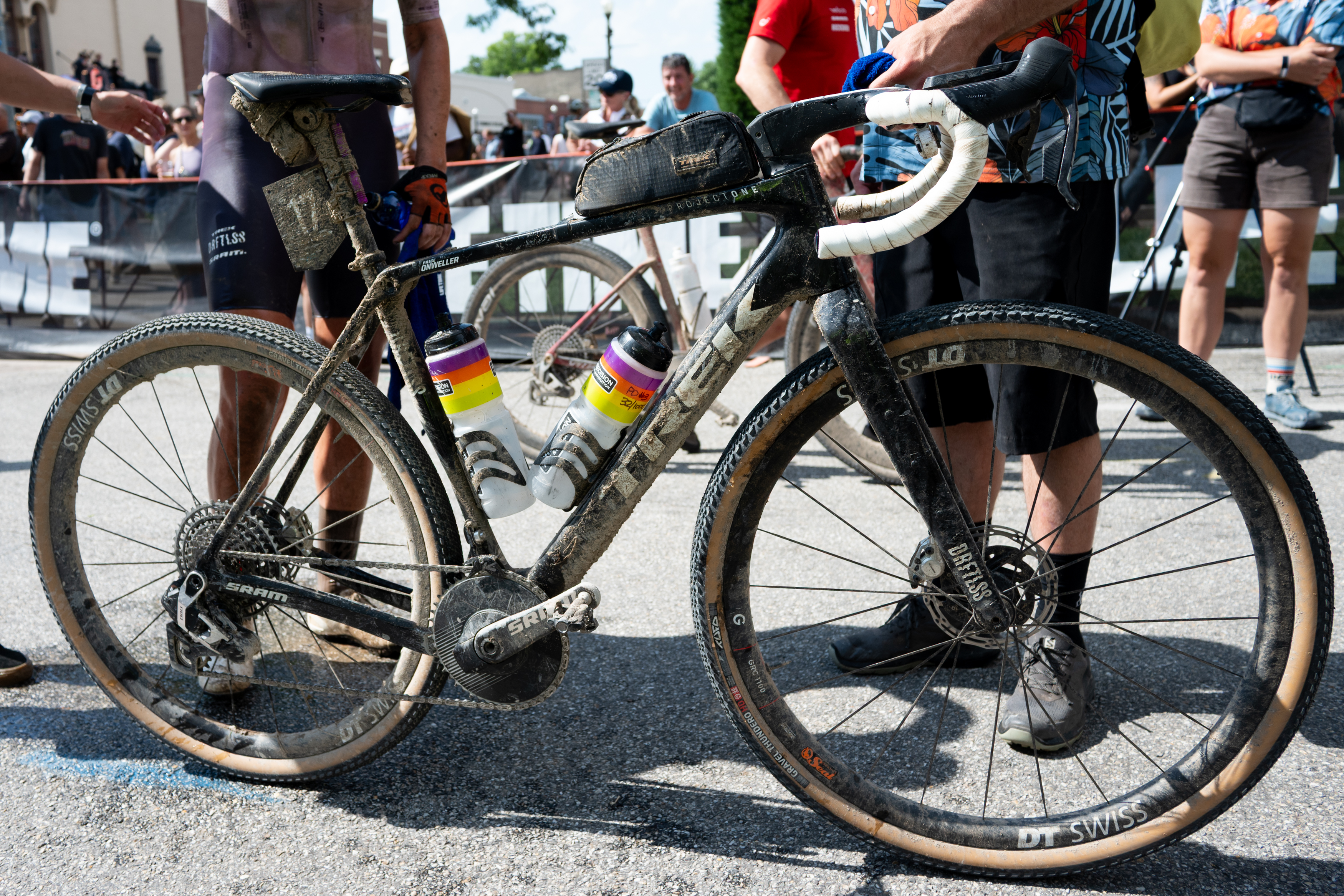 Photos of the bikes from the finish line of Unbound Gravel 2026