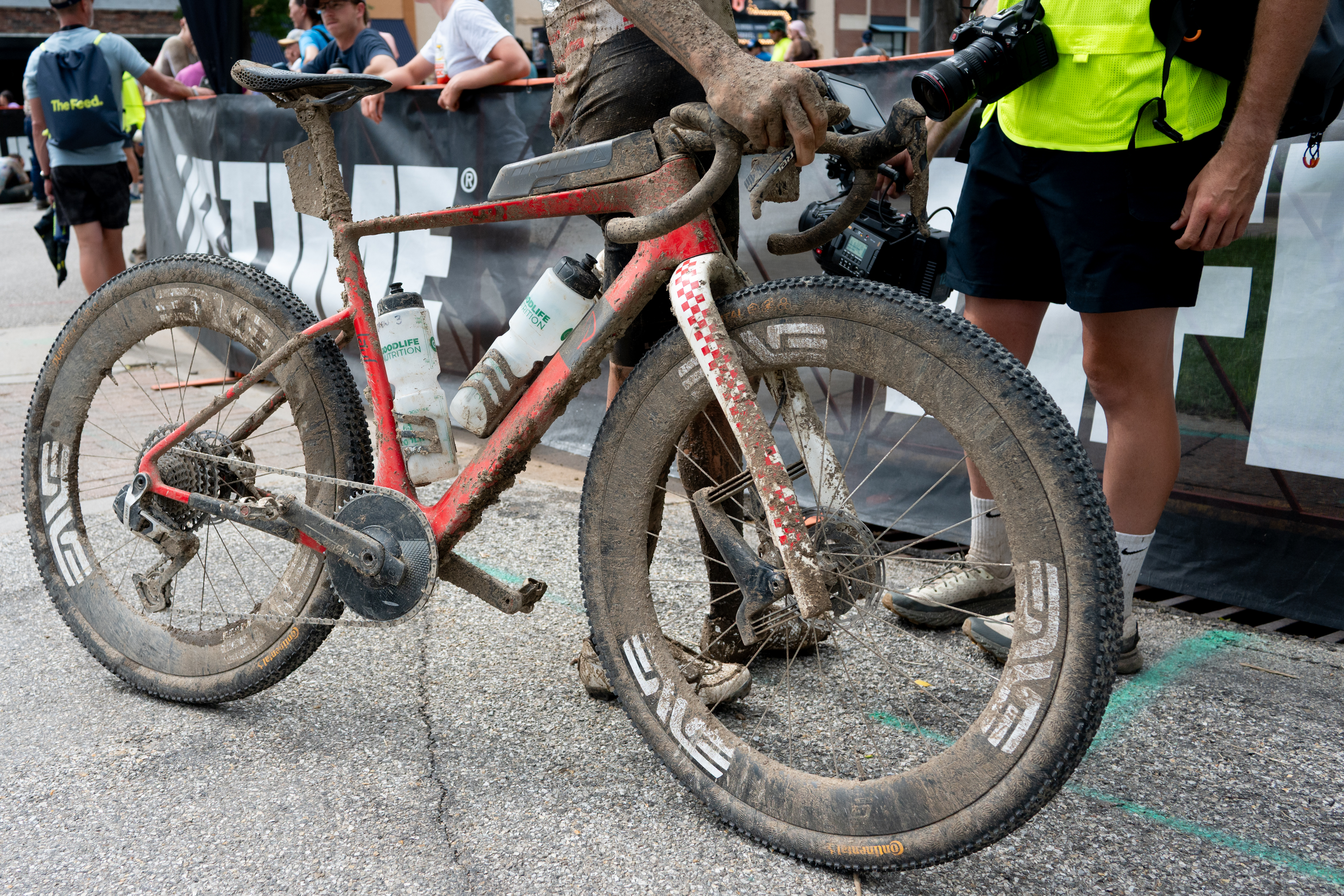 Photos of the bikes from the finish line of Unbound Gravel 2026