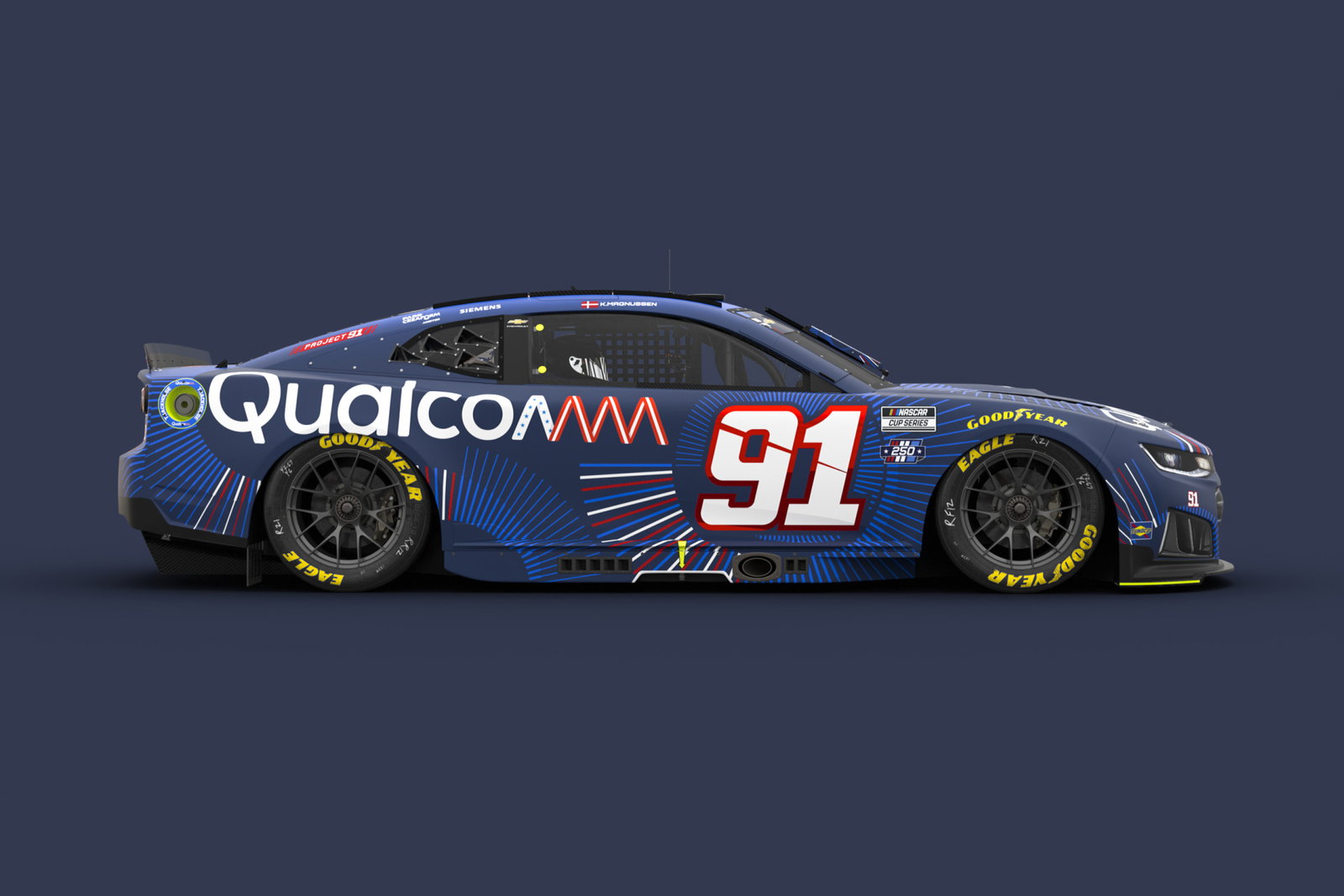 Kevin Magnussen's Qualcomm-backed Project91 Chevrolet Camaro by Trackhouse Racing.