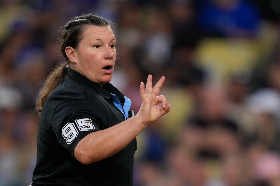 Jen Pawol umpires Angels-Dodgers game