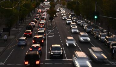 An aerial view of traffic.