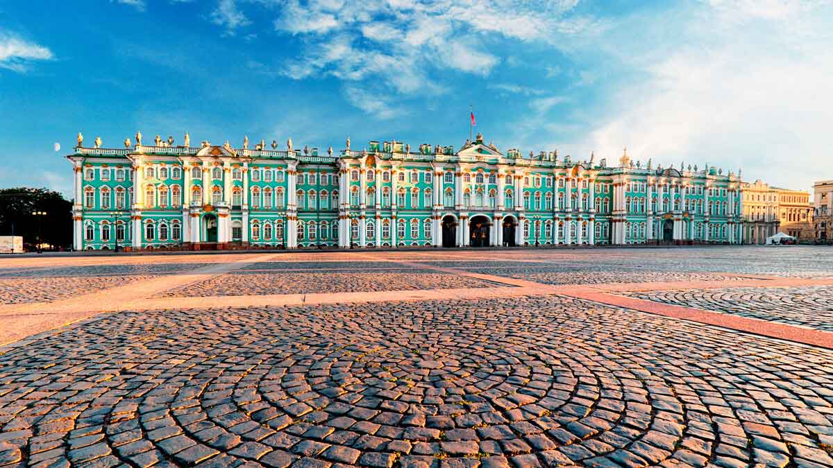 Exterior of the Winter Palace in St. Petersburg, Russia.